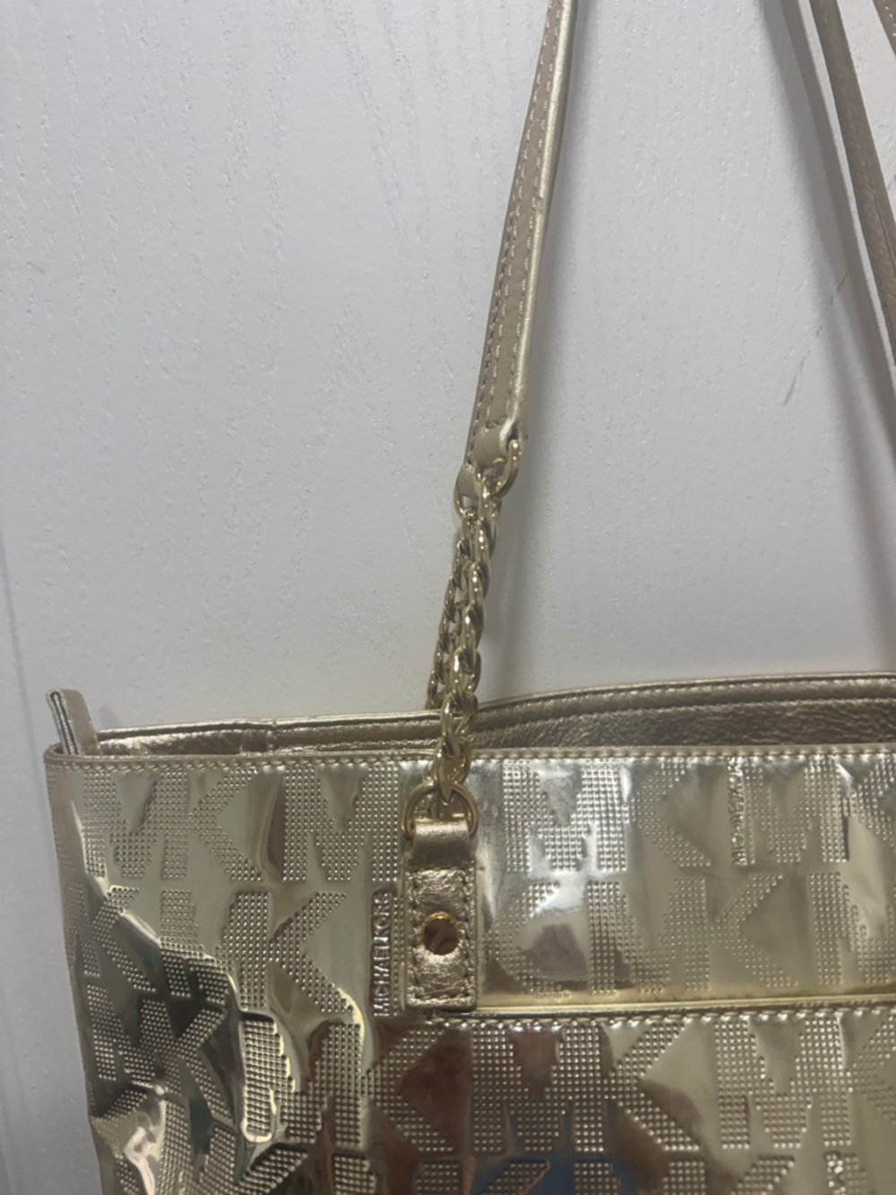Michael Kors Jet Set Chain Tote Gold Metallic MK Logo Shoulder Bag NWT - Picture 10 of 11